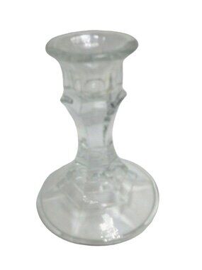 Cut Glass Taper Candle Holder Clear Geometric Details 4 Inch